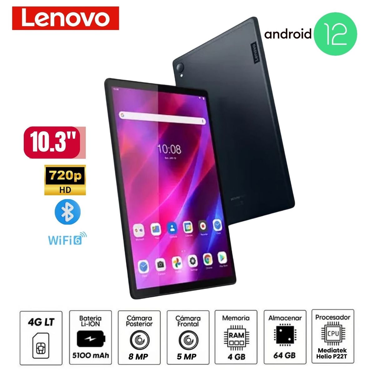LENOVO - Tablet Lenovo Tab K10 TB-X6C6X 103FHD Media Tek Helio P22T 4GB RAM 64GB SSD Android