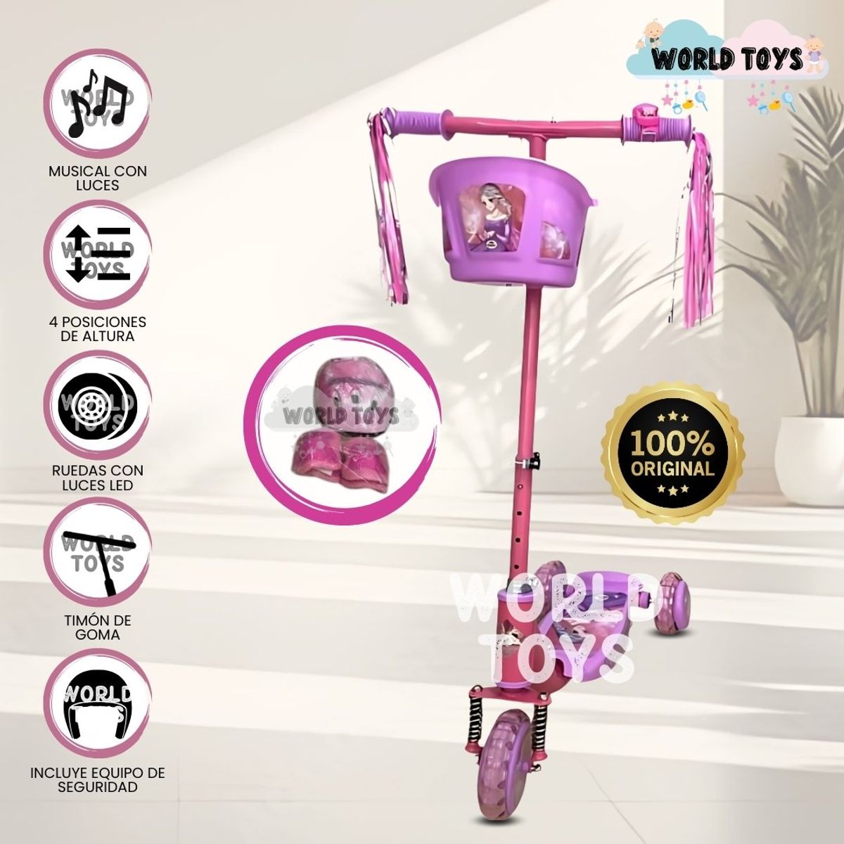 KIDS - Scooter para Niños con Kit de Protección «FUNNY RIDE» Pink