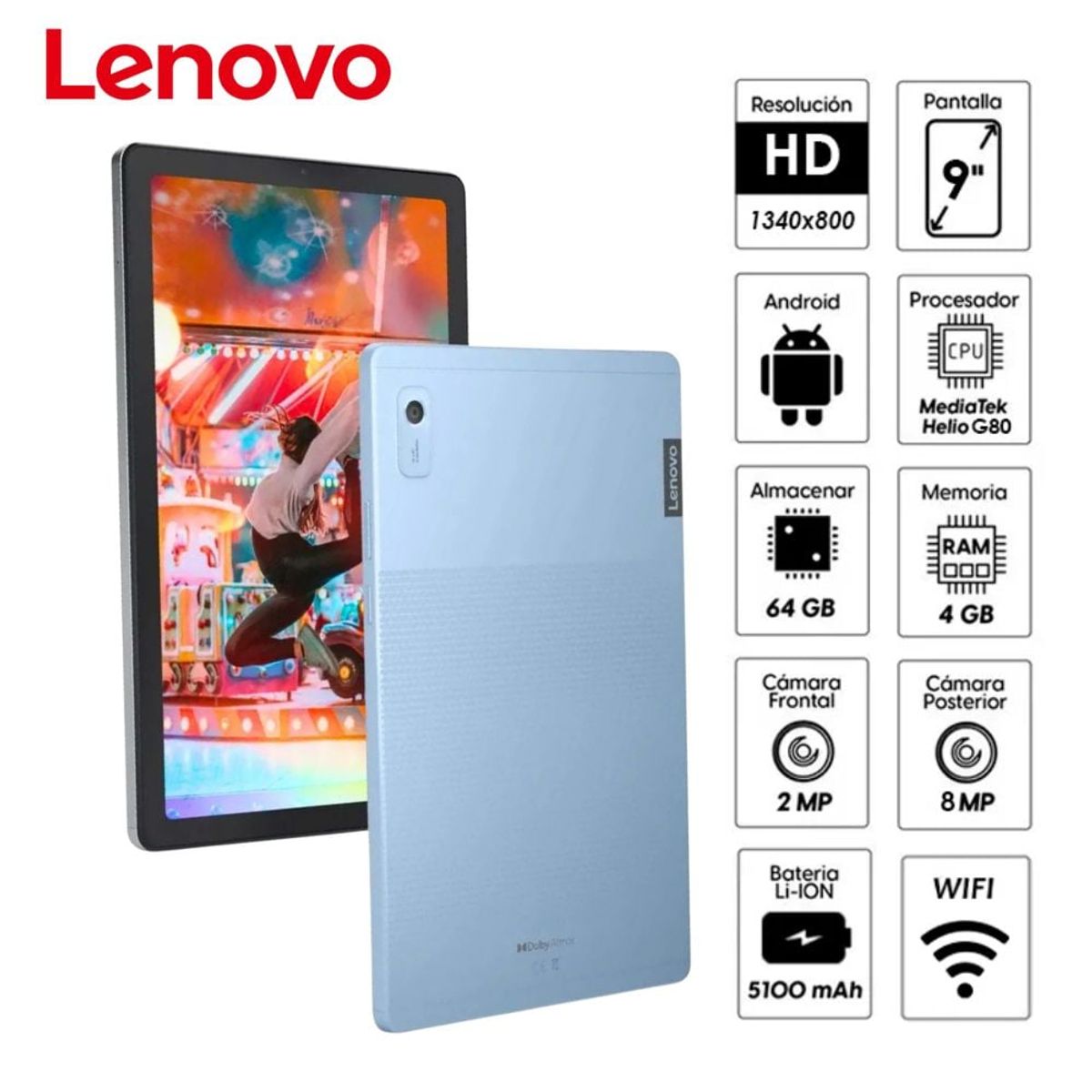 LENOVO - Tablet Lenovo Tab M9 TB310FU 9" Pulg. HD  4GB RAM 64GB SSD Android 12 Folio Case