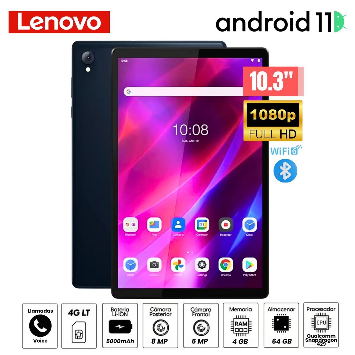 LENOVO - Tablet Lenovo Tab K10 TB-X6C6X 10.3"  FHD  4GB RAM 64GB SSD Android 11 -