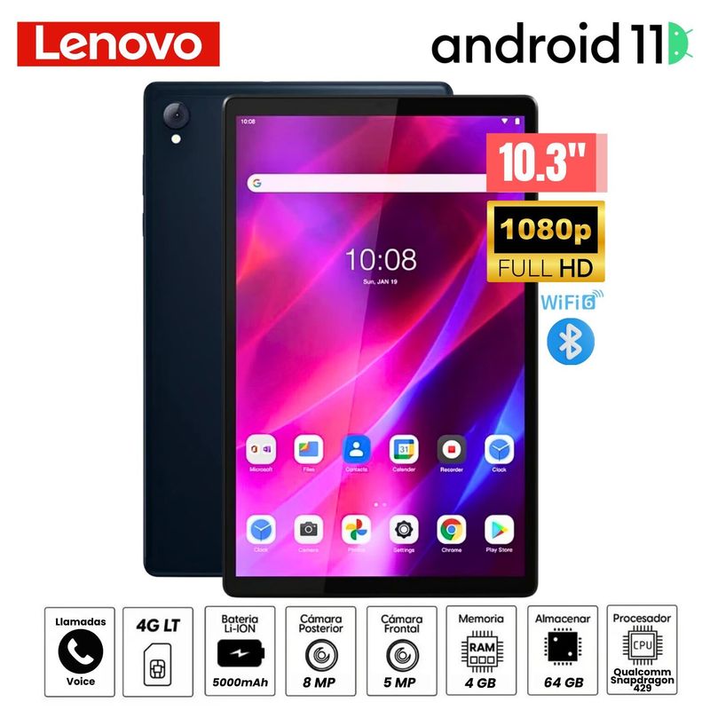 LENOVO - Tablet Lenovo Tab K10 TB-X6C6X 10.3"  FHD Media Tek Helio P22T 4GB RAM 64GB SSD Android 11