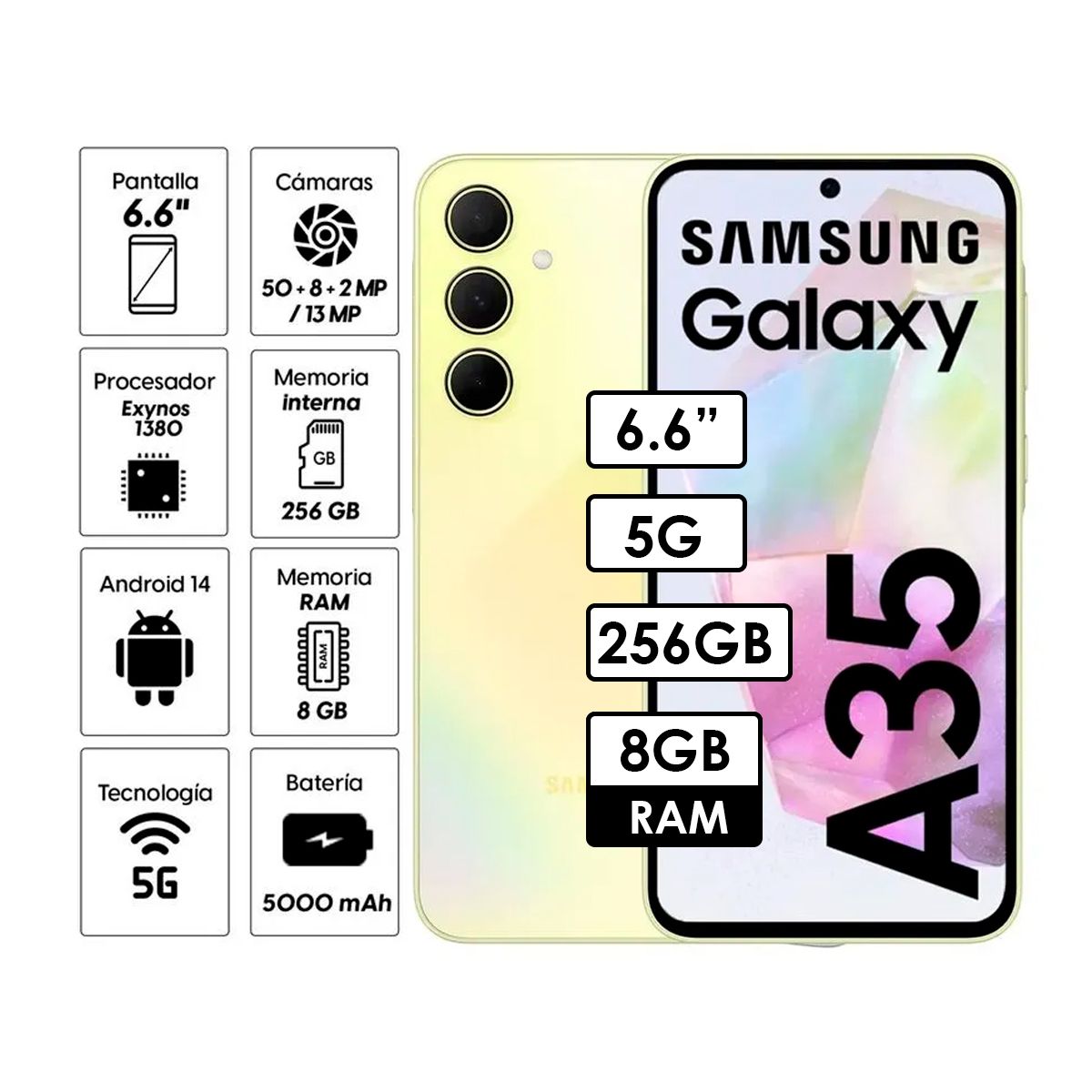 SAMSUNG - Celular Samsung Galaxy A35 5G 8GB RAM 256GB Amarillo
