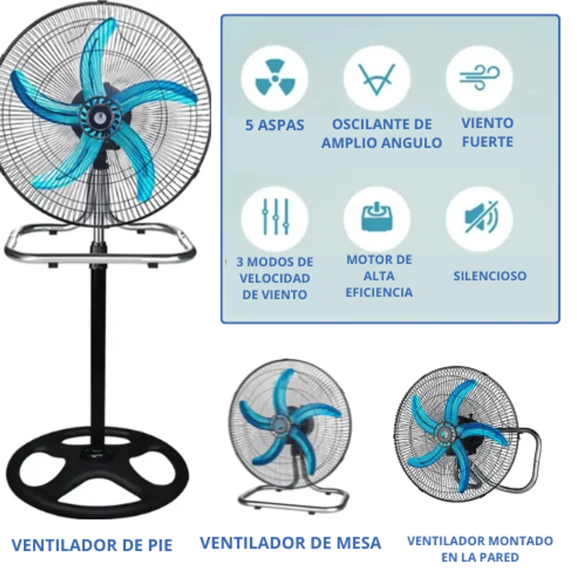 GENERICO - VENTILADOR 3 EN 1 18"-PIE PARED Y MESA