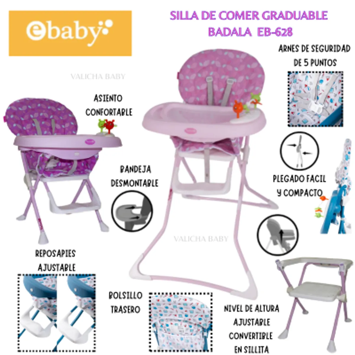 EBABY - SILLA DE COMER BADALA EBABY- ROSADO