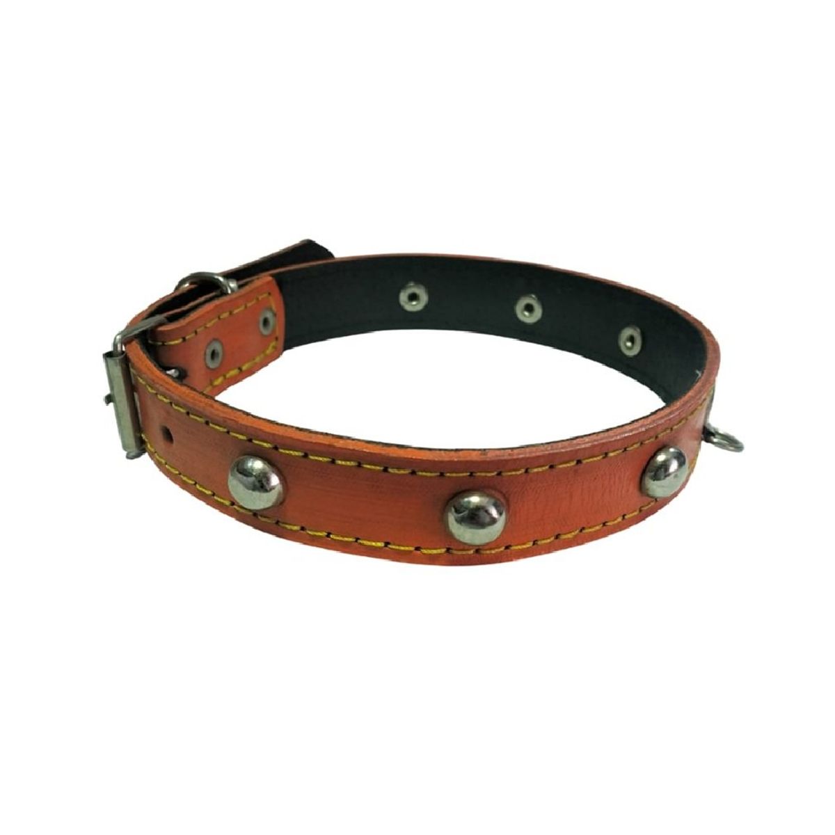 GENERICO - Collar de cuero con tachas naranja para perro talla 5