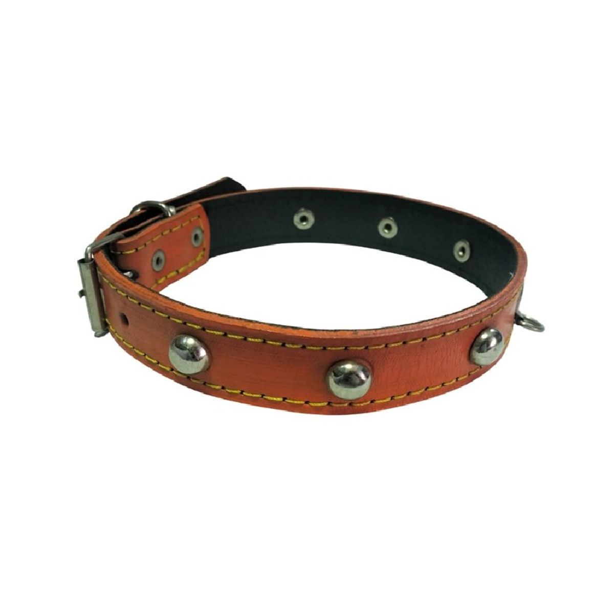 GENERICO - Collar de cuero con tachas naranja para perro talla 5