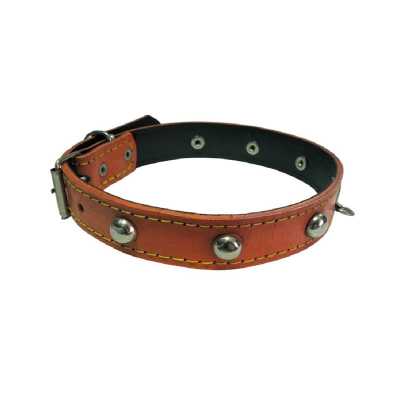GENERICO - Collar de cuero con tachas naranja para perro talla 5