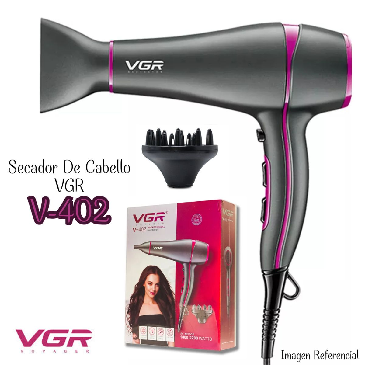 GENERICO - Secadora de Cabello VGR de 2200W V402