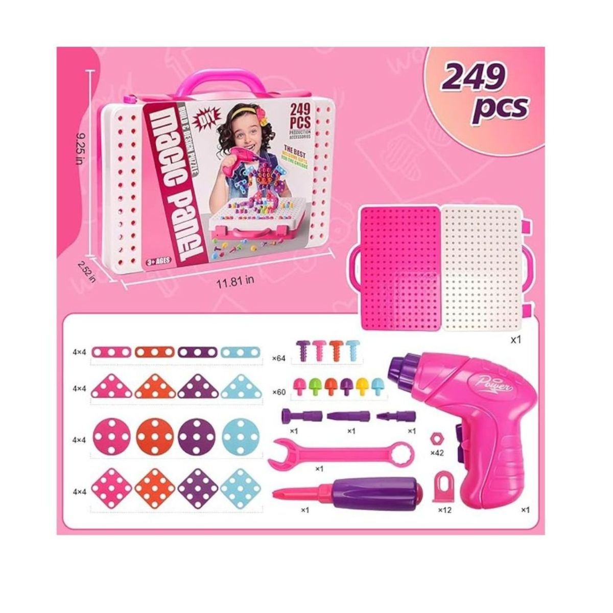 GENERICO - Set Didáctico Maletín Mosaico Con Taladro Para Niña