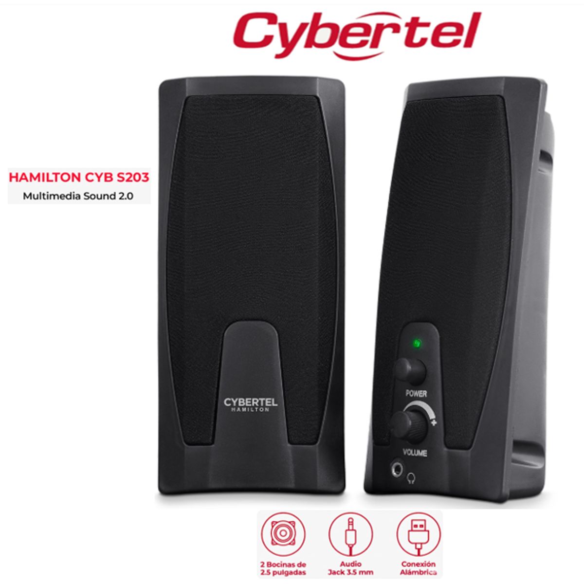 CYBERTEL - Parlante HAMILTON CYB S203 PARLANTE 2.0 USB 2" RMS:6W CYBERTEL