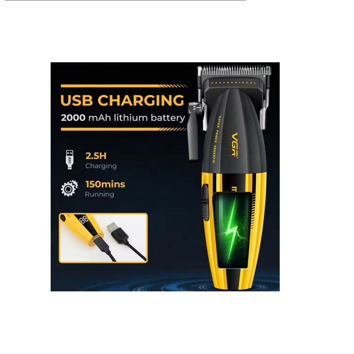 VOYAGER - Cortadora De Pelo Profesional Vgr V-285 De 9000rpm Baberia