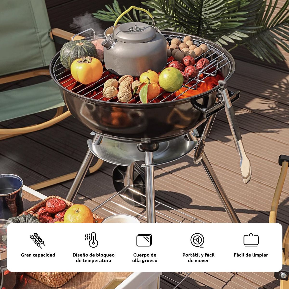 U BUY - Parrilla Redonda 85cm Parrillas A Carbon Móvil Para Asados