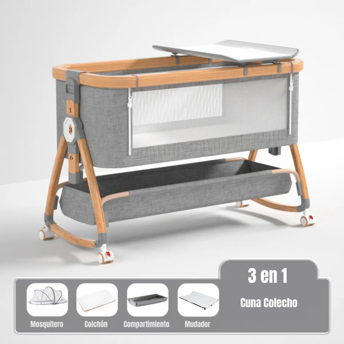 U BUY - Cuna Plegable Infantil Tres En Uno Color Gris