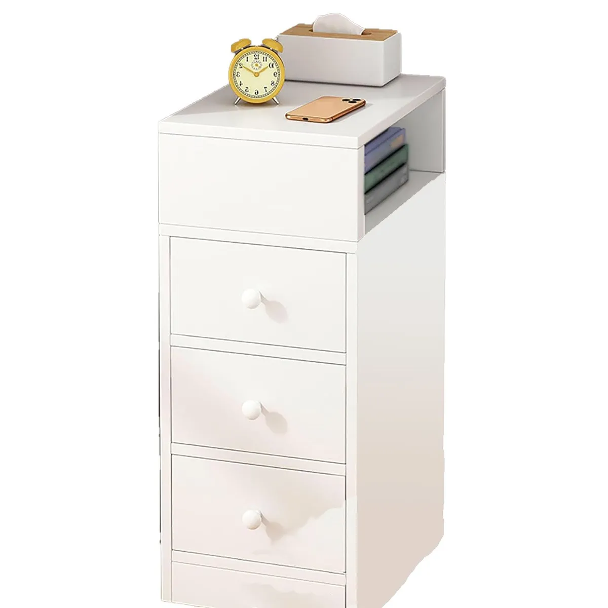 U BUY - Velador Angosto Con Cajones Bicolor Blanco