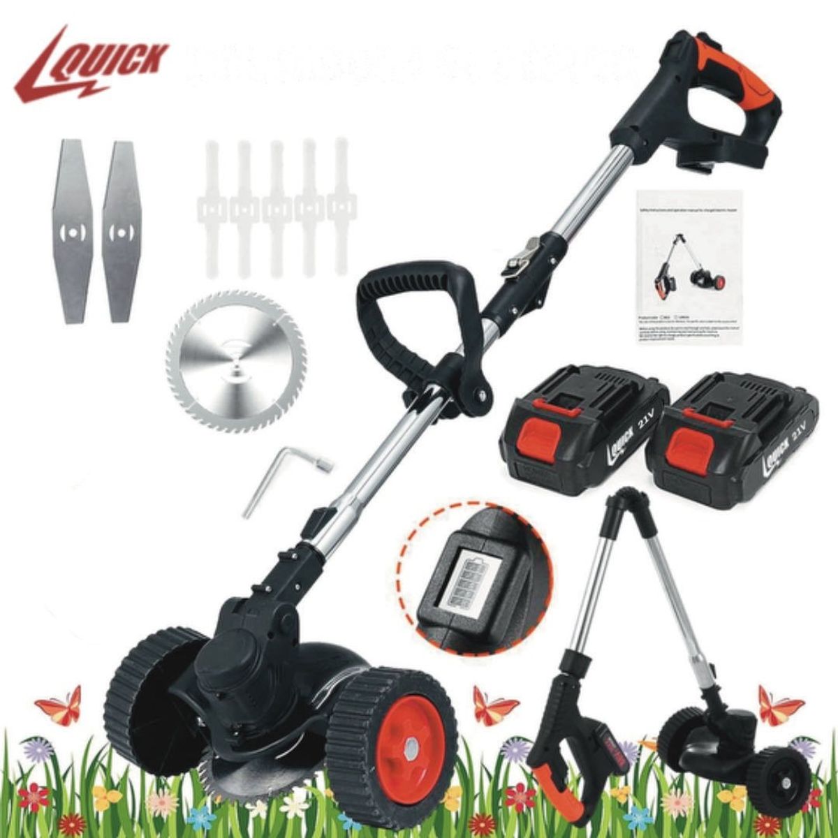 QUICK - Quick Cortador Césped Inalámbrico Cepillo Para Cortacésped