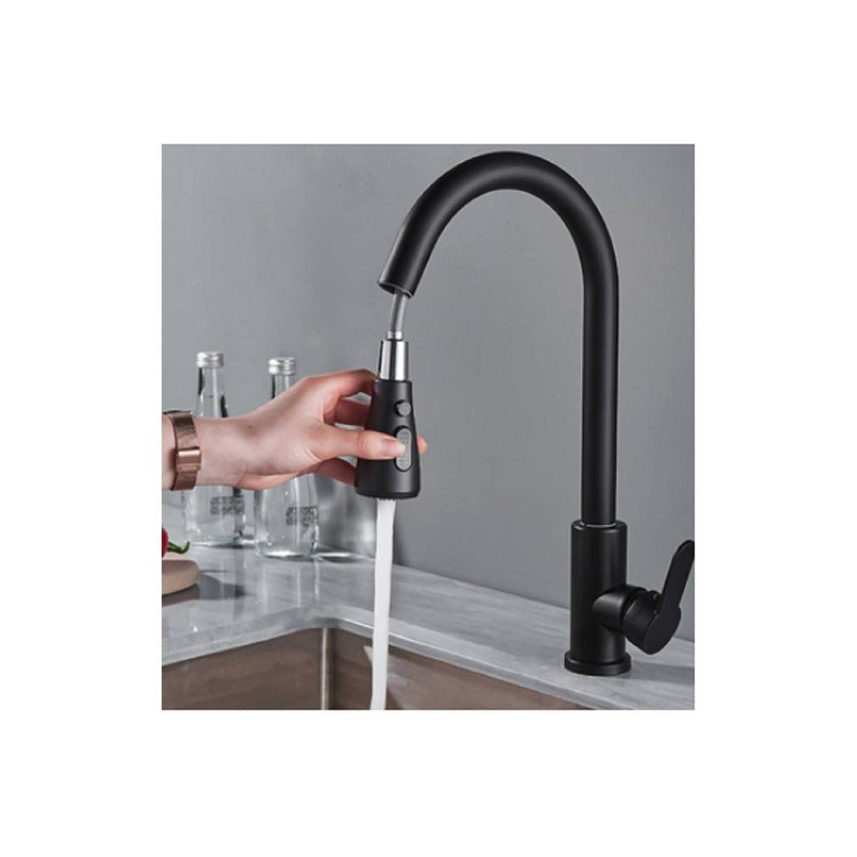 U BUY - Llave Monomando Lavaplatos Profesional Extraíble Negra