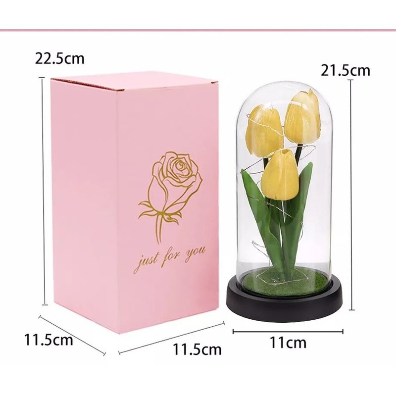GENERICO - Cúpula con Tulipán Eterna con Luz LED Regalo  amarillo