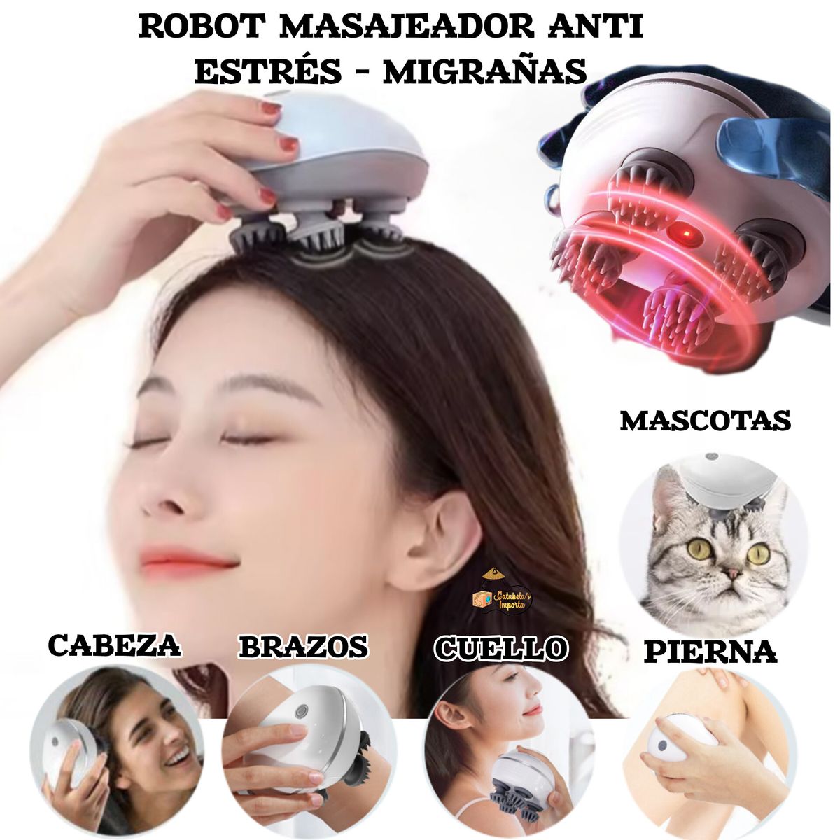 OEM - Masajeador de CABEZA y CUERPO 3D + INFRARROJO  RECARGABLE