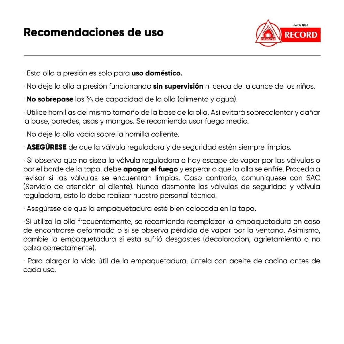 RECORD - OLLA A PRESIÓN RECORD DE ACERO INOXIDABLE DE 5 LT PRESS