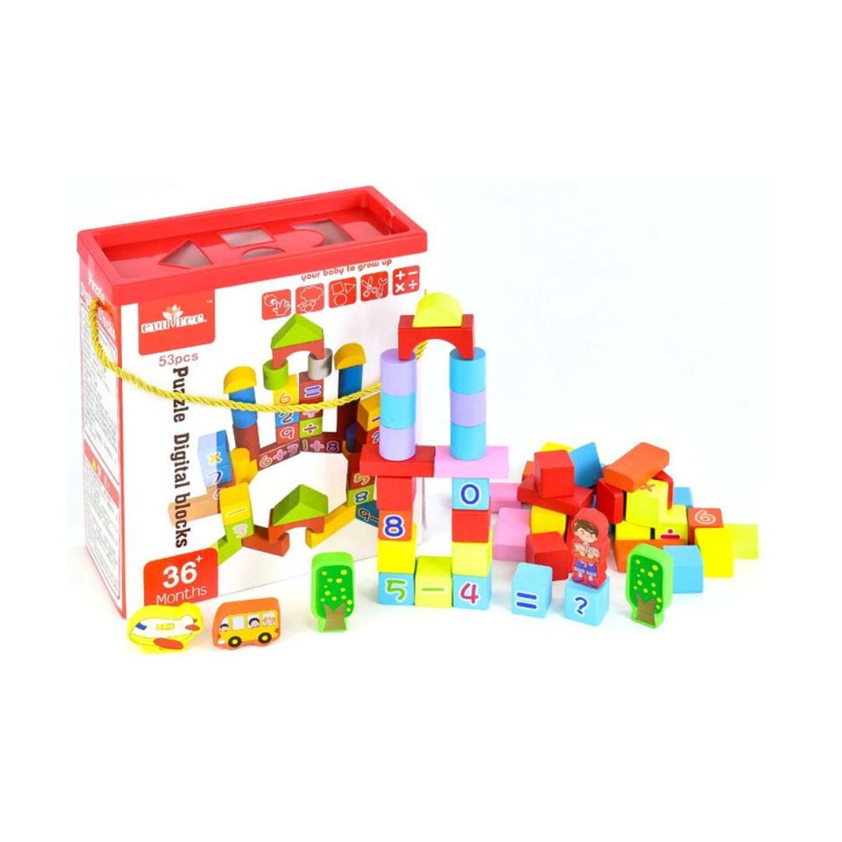 GENERICO - Juego Educativo Bloques Matemáticos Digitales de Madera – 53 Piezas Coloridas para Niños