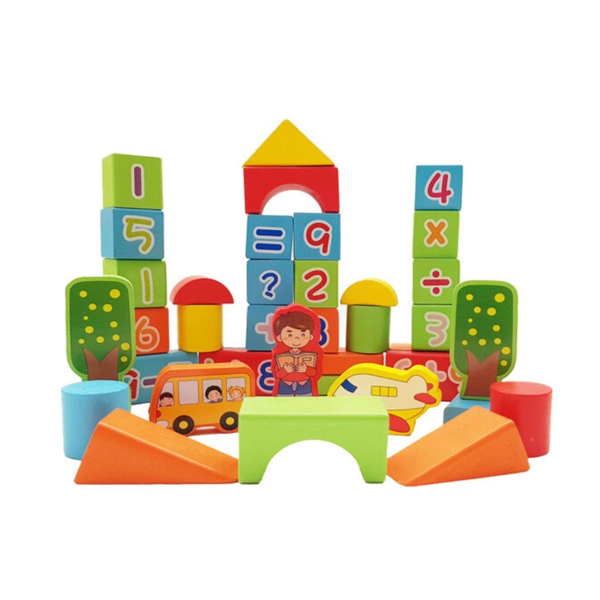 GENERICO - Juego Educativo Bloques Matemáticos Digitales de Madera – 53 Piezas Coloridas para Niños