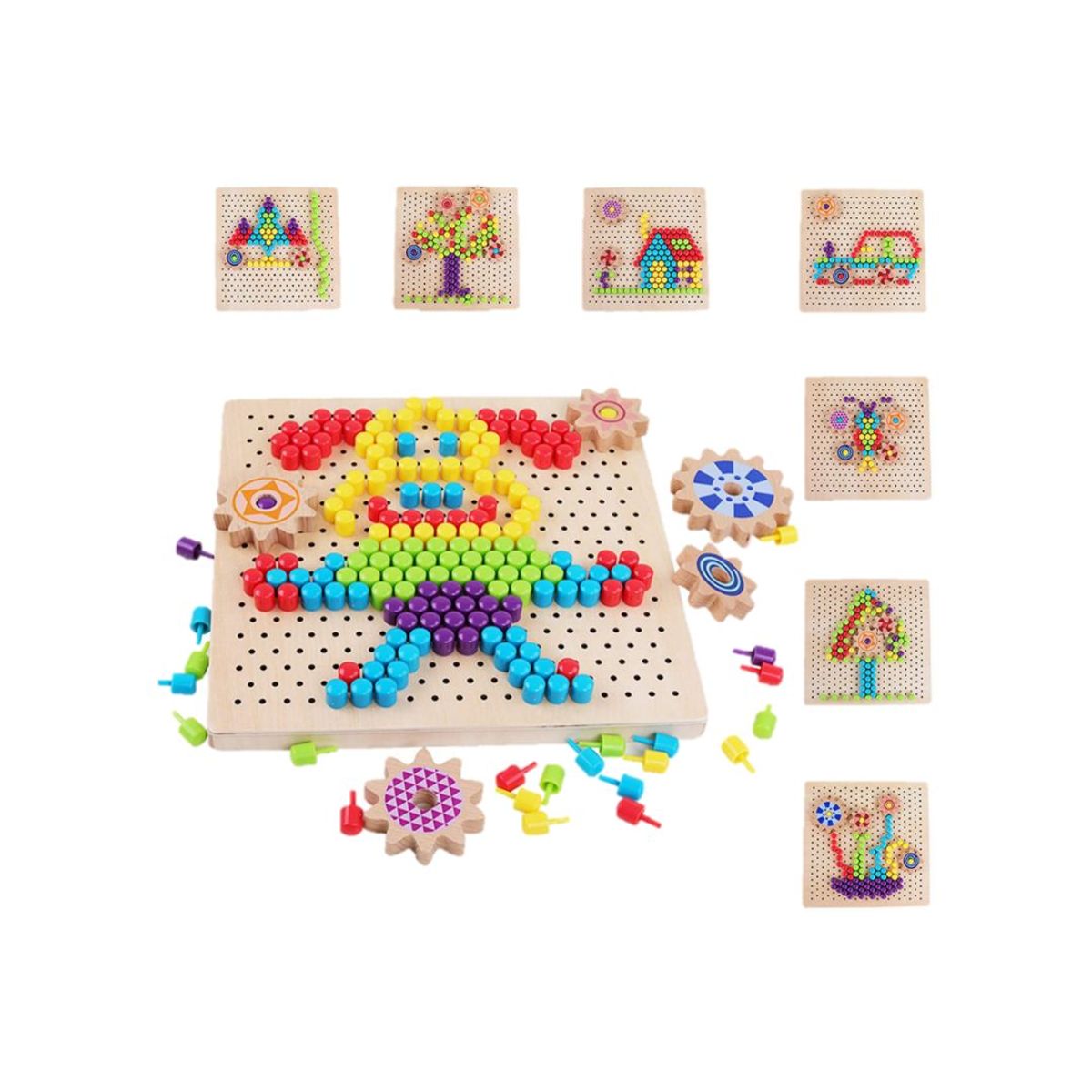 GENERICO - Juego Didáctico Mosaico con Pines y Engranajes Multicolor para Niños