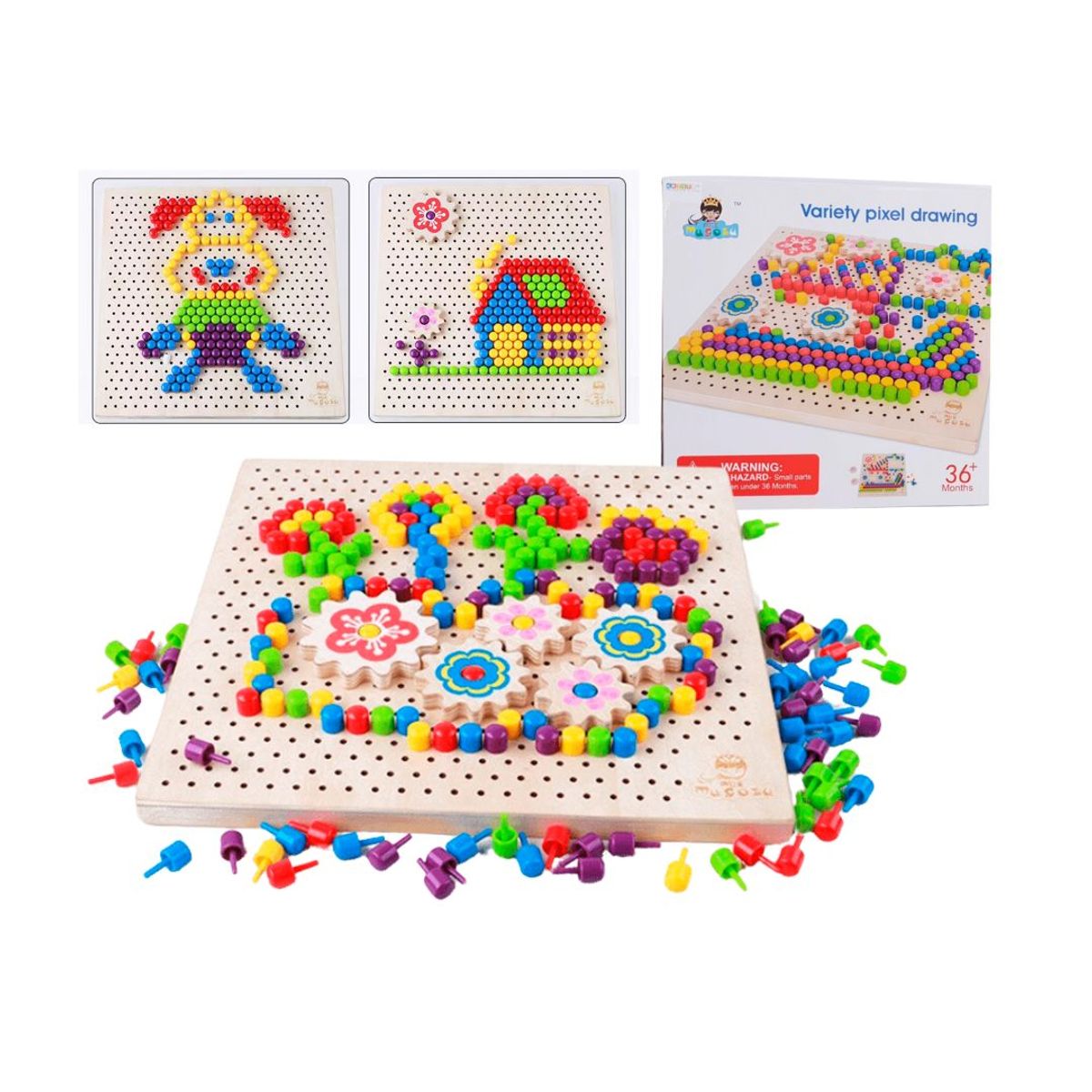 GENERICO - Juego Didáctico Mosaico con Pines y Engranajes Multicolor para Niños