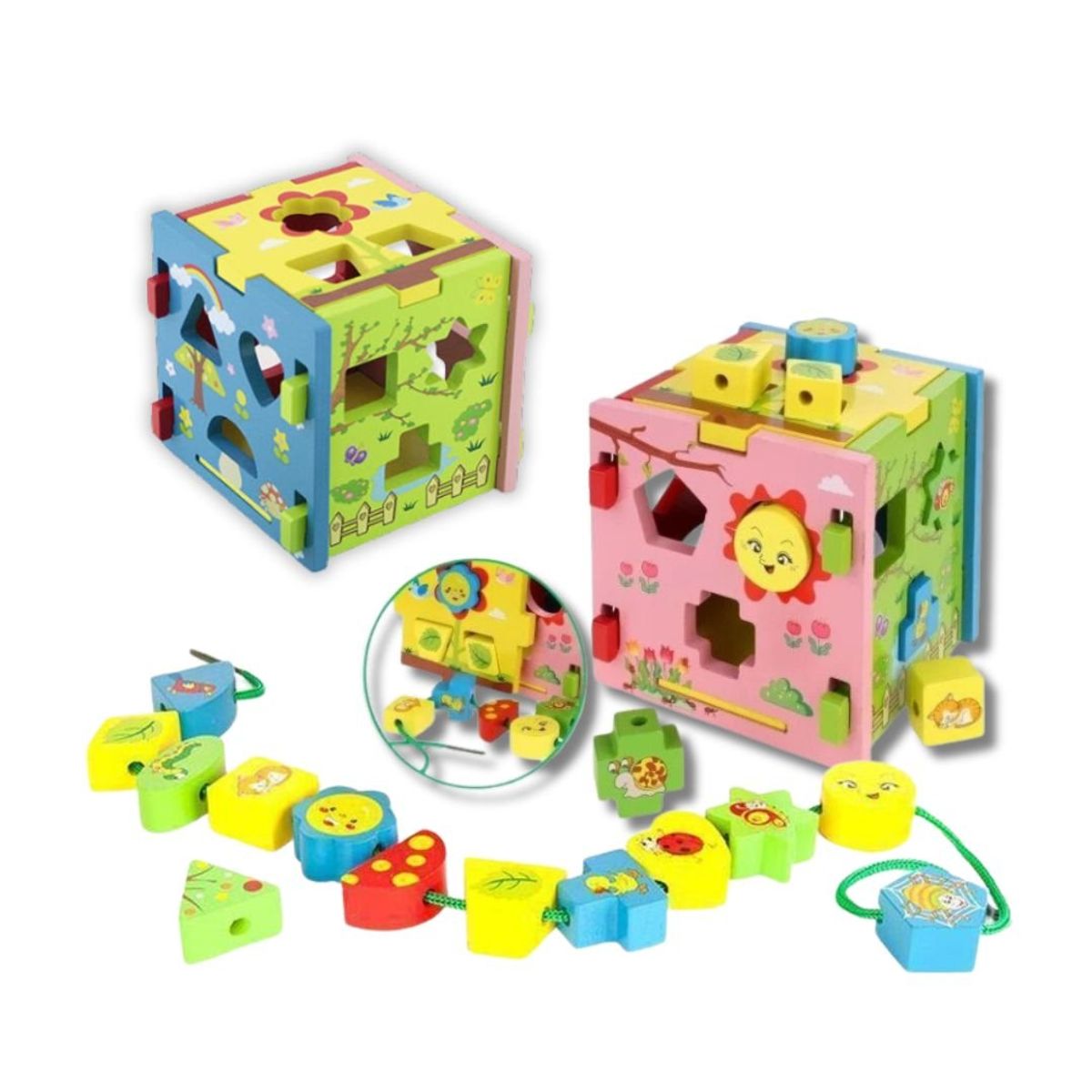GENERICO - Cubo Didáctico de Enhebrado y Encaje de Colores para Niños
