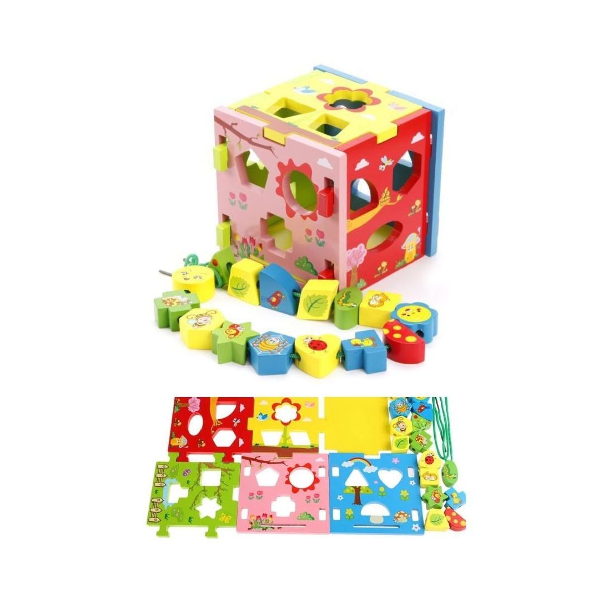 GENERICO - Cubo Didáctico de Enhebrado y Encaje de Colores para Niños