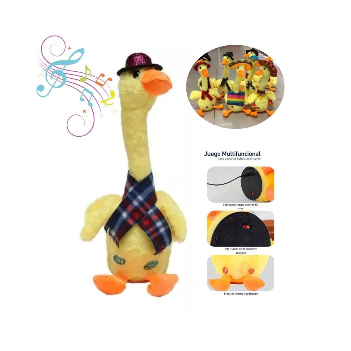 GENERICO - Peluche Patito Bailarín Musical Juguete Interactivo