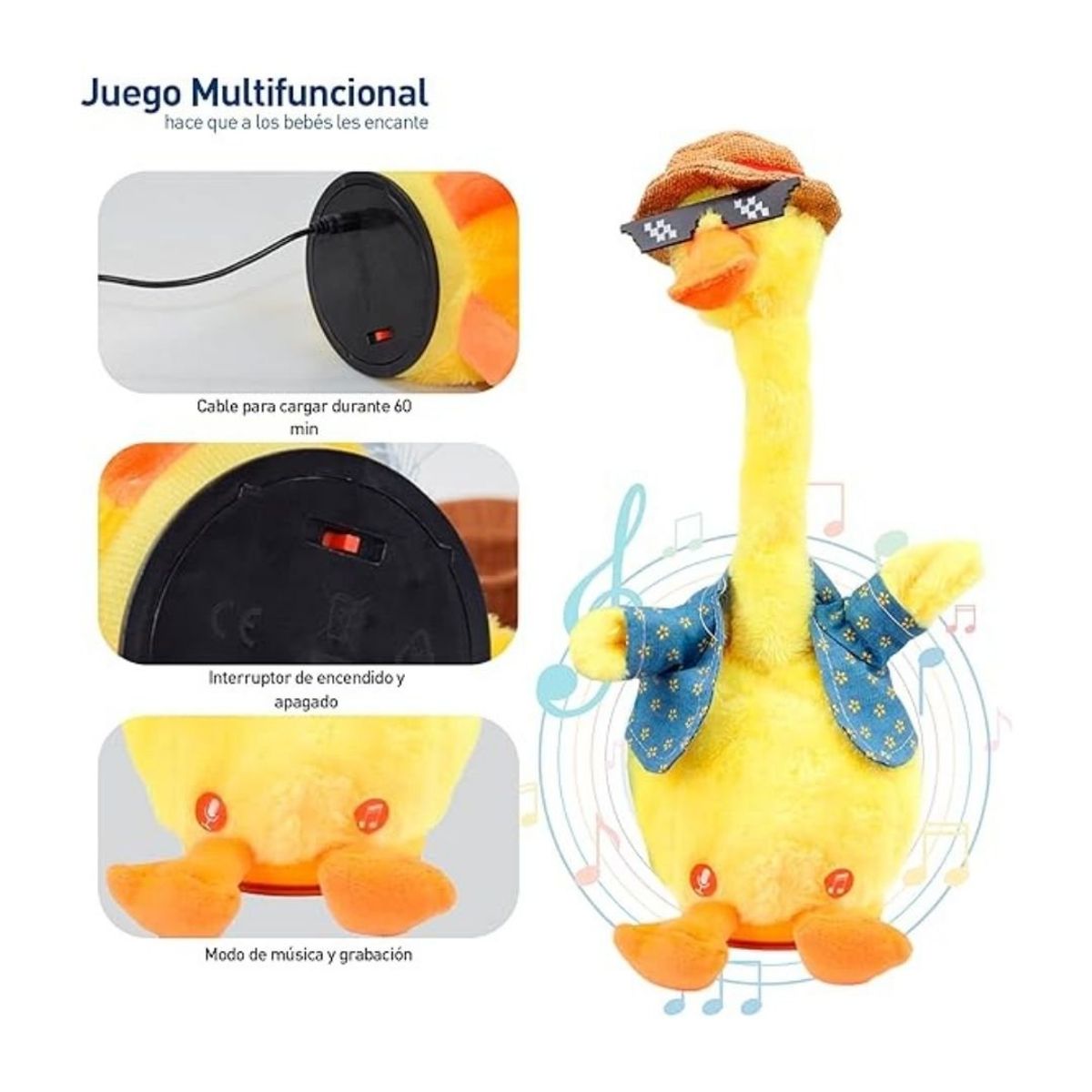 GENERICO - Peluche Patito Bailarín Musical Juguete Interactivo