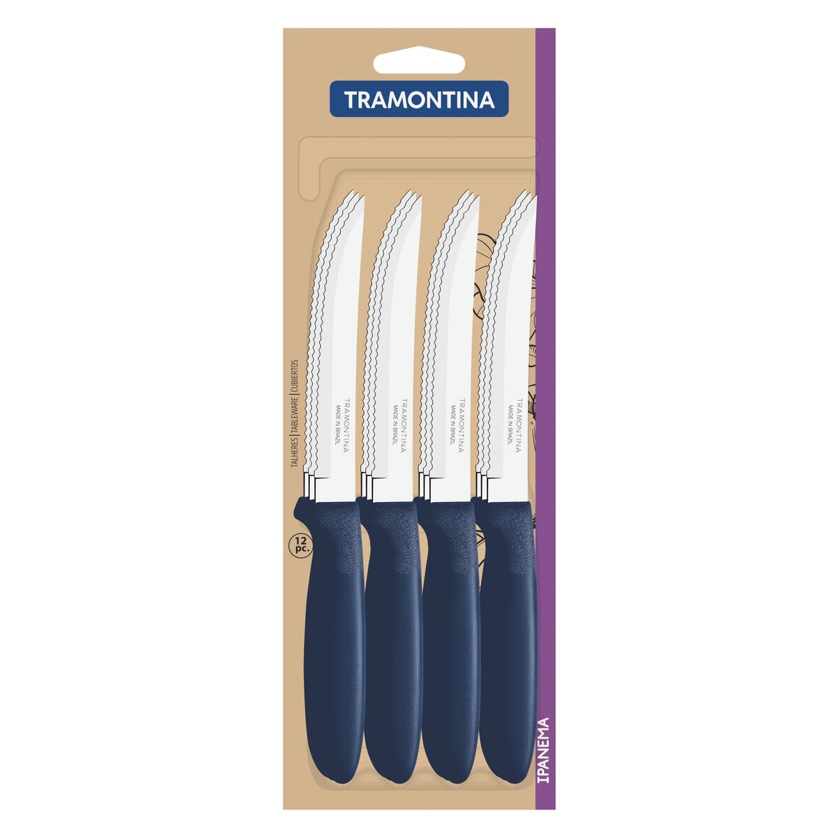 TRAMONTINA - Juego de Cuchillos para Asado Tramontina12 piezas Ipanema Azul