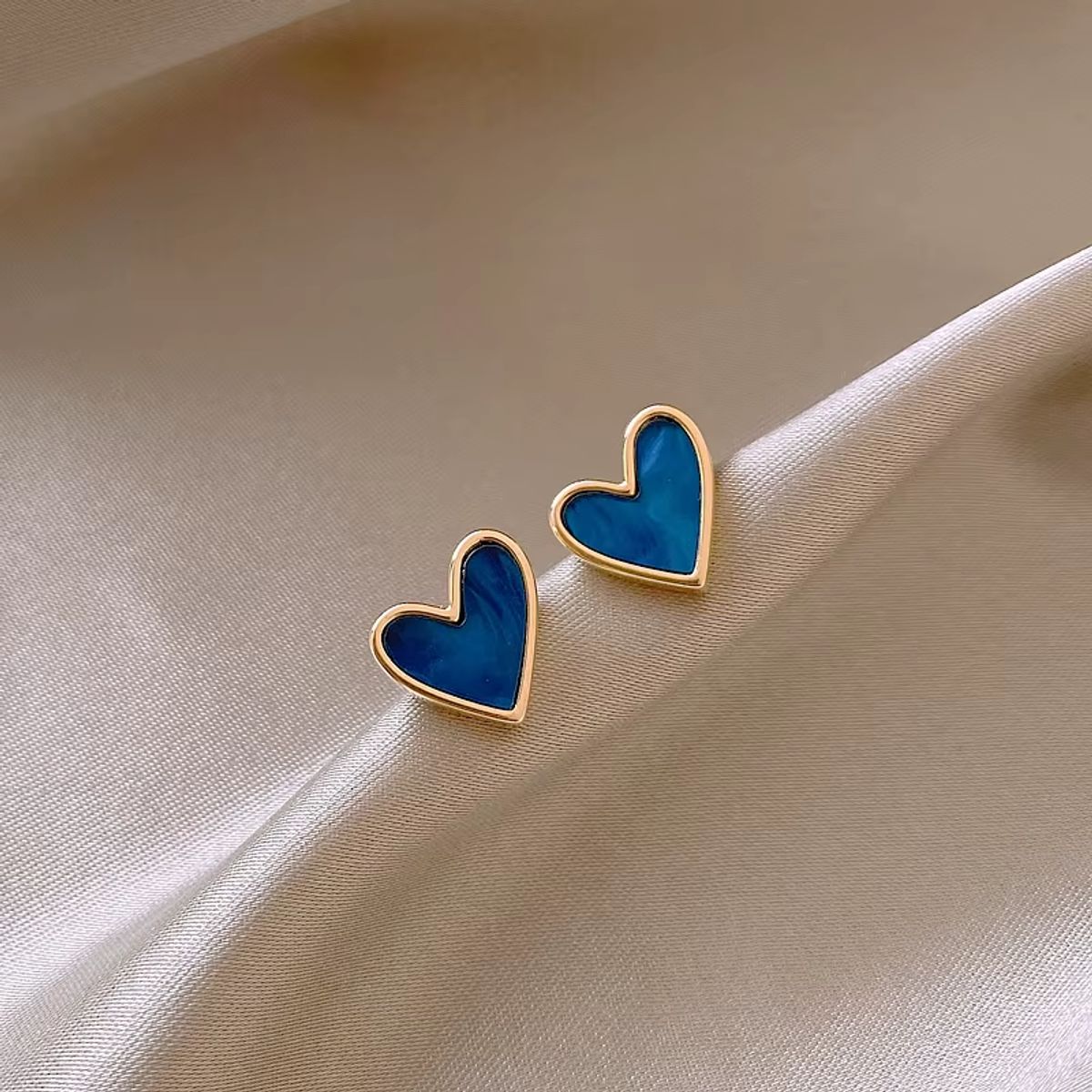 GENERICO - Aretes Pendientes Corazón Azul Estilo Coreano