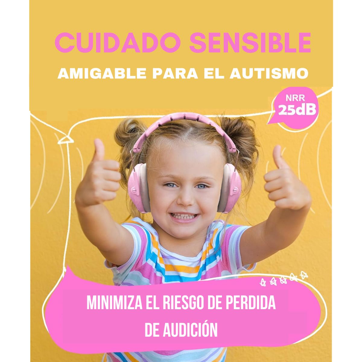 GENERICO - Audifonos Antiruido Orejeras para Niños 3-12 años Reducción de Ruido 25dB Rosa - Kids PROHEAR