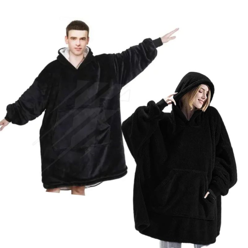 OEM - POLERÓN CALENTADOR IMPORTADO HUGGLE HODDIE - OVERSIZE  NEGRO
