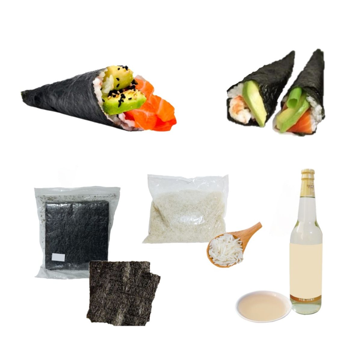 GENERICO - Set Temaki Basico 3u Alga Nori Arroz Glutinoso Vinagre