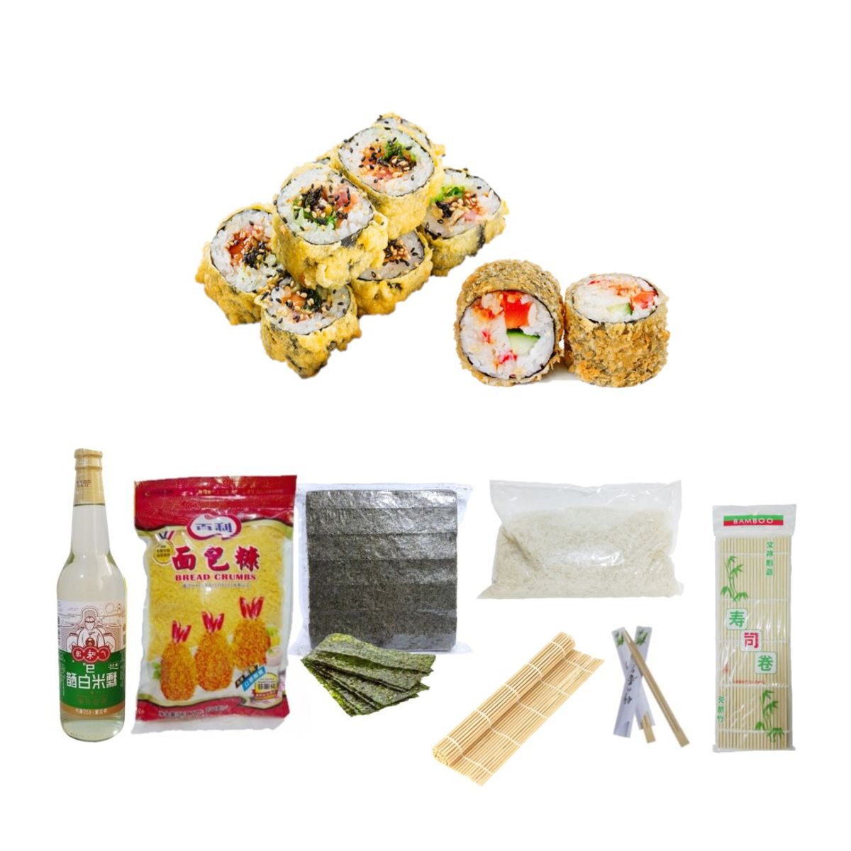 GENERICO - Set Makis Tempura 7u Esterilla Panko Alga Nori Arroz Vinagre