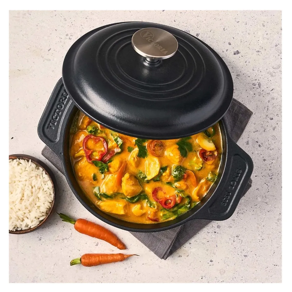 VICTORIA - OLLA VICTORIA DE HIERRO FUNDIDO 2QT HORNO HOLANDES CON TAPA 1.9 LT