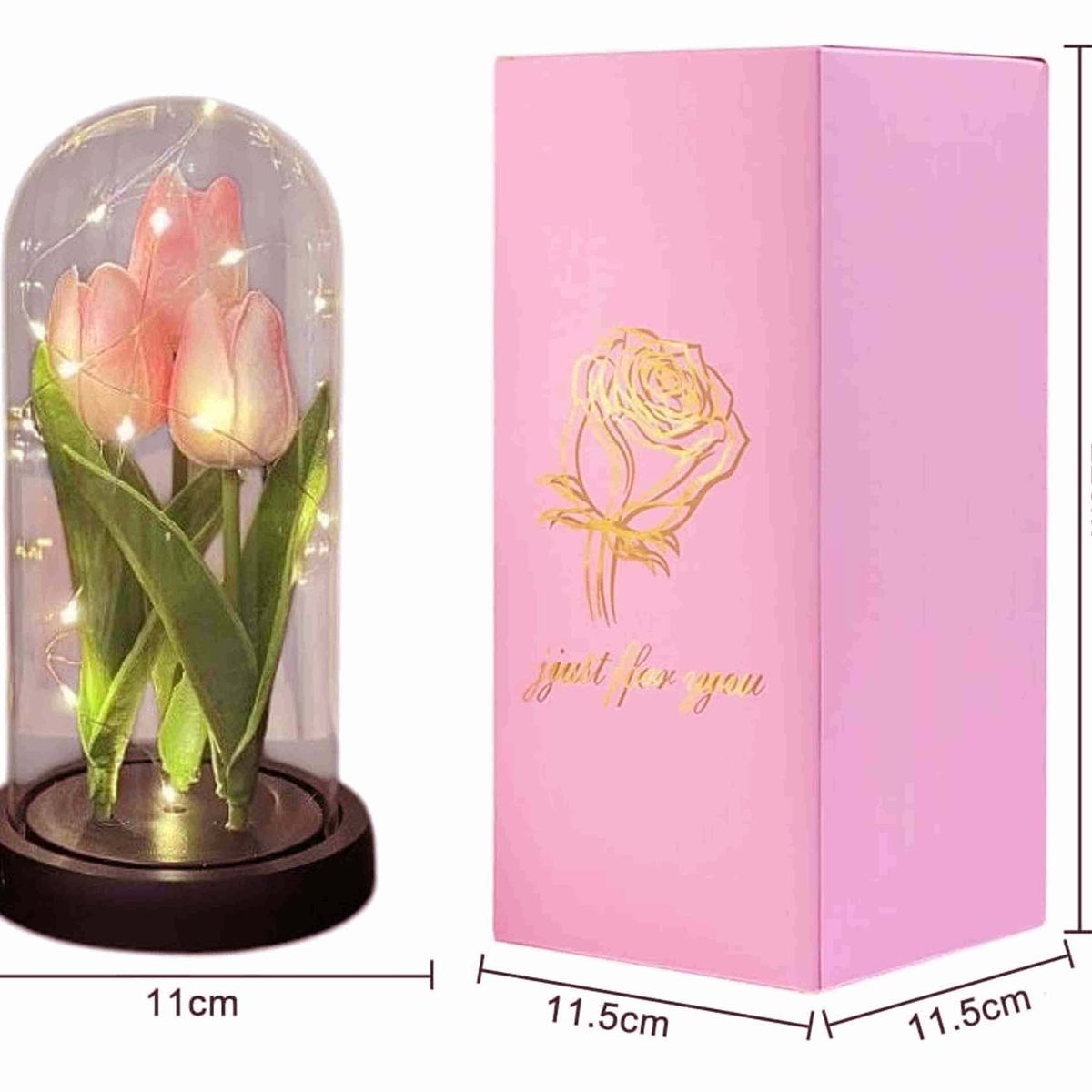 GENERICO - Cúpula con Tulipán Eterno con Luz LED Regalo color rosa