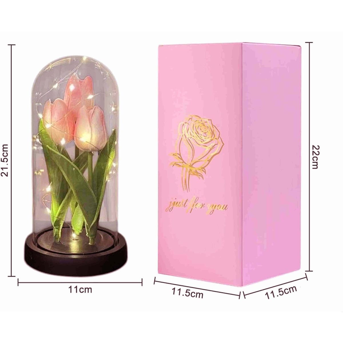 GENERICO - Cúpula con Tulipán Eterno con Luz LED Regalo color rosa