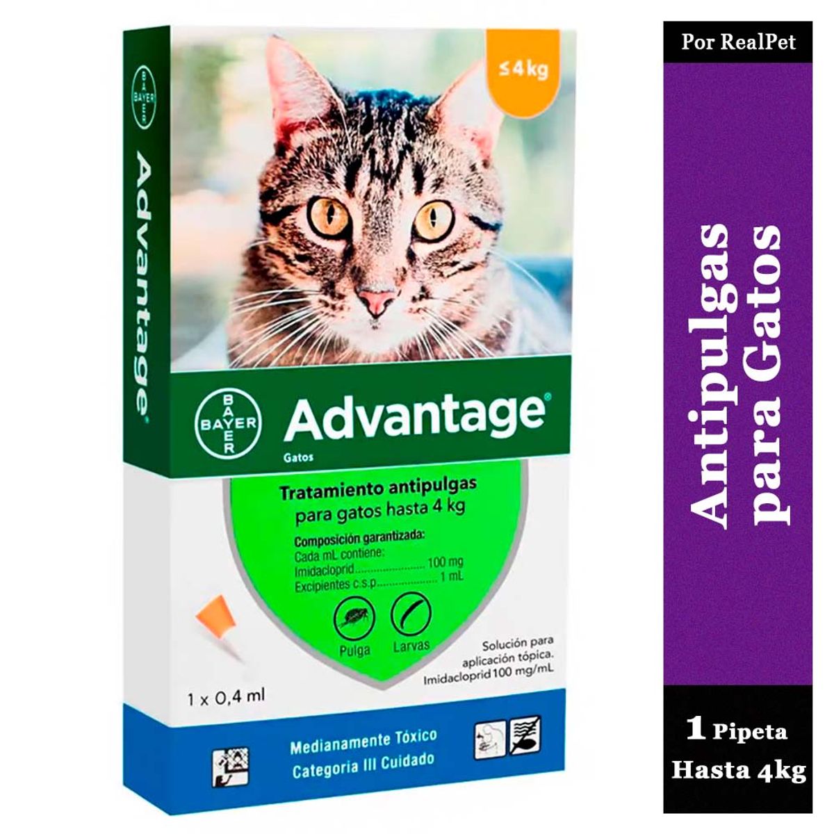 ADVANTAGE - Pipeta Antipulgas Advantage Gatos hasta 4 kg 0.4ml