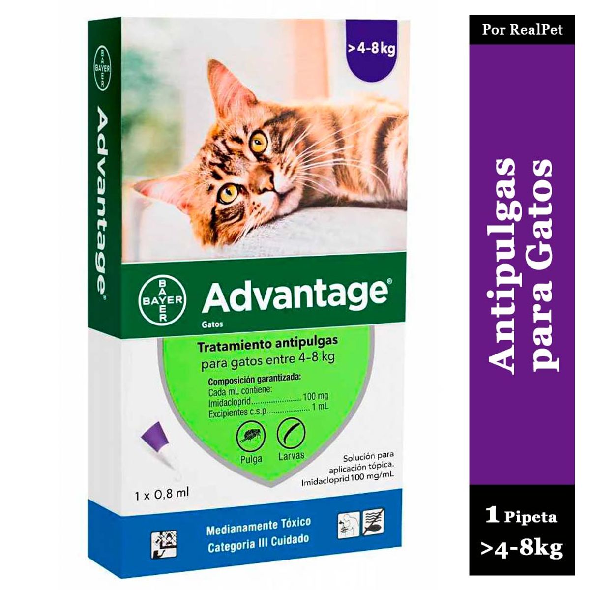 ADVANTAGE - Pipeta Antipulgas Advantage Gatos de 4 a 8 kg 0.8ml