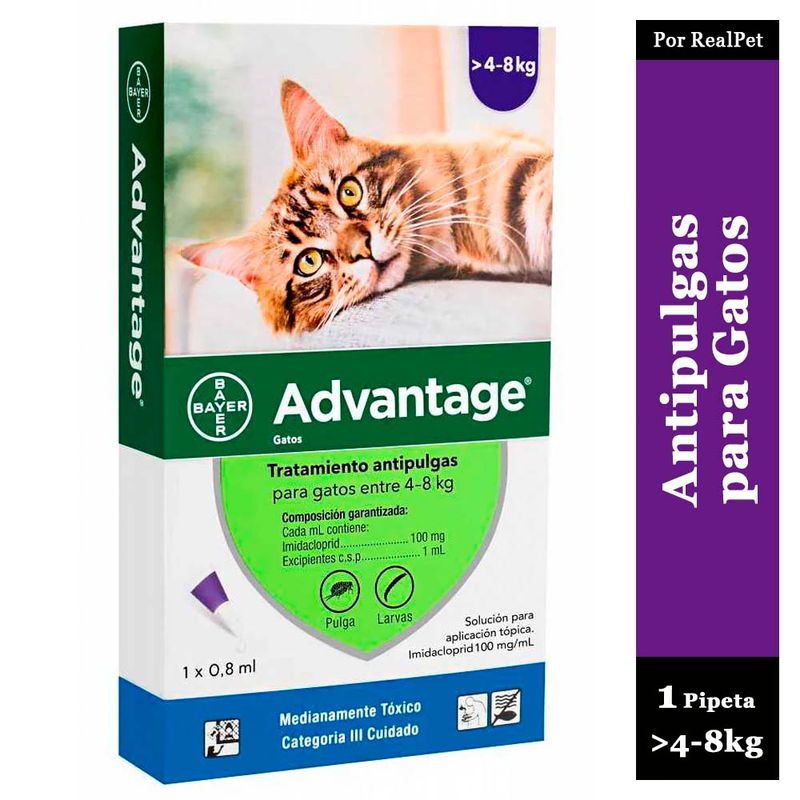 ADVANTAGE - Pipeta Antipulgas Advantage Gatos de 4 a 8 kg 0.8ml