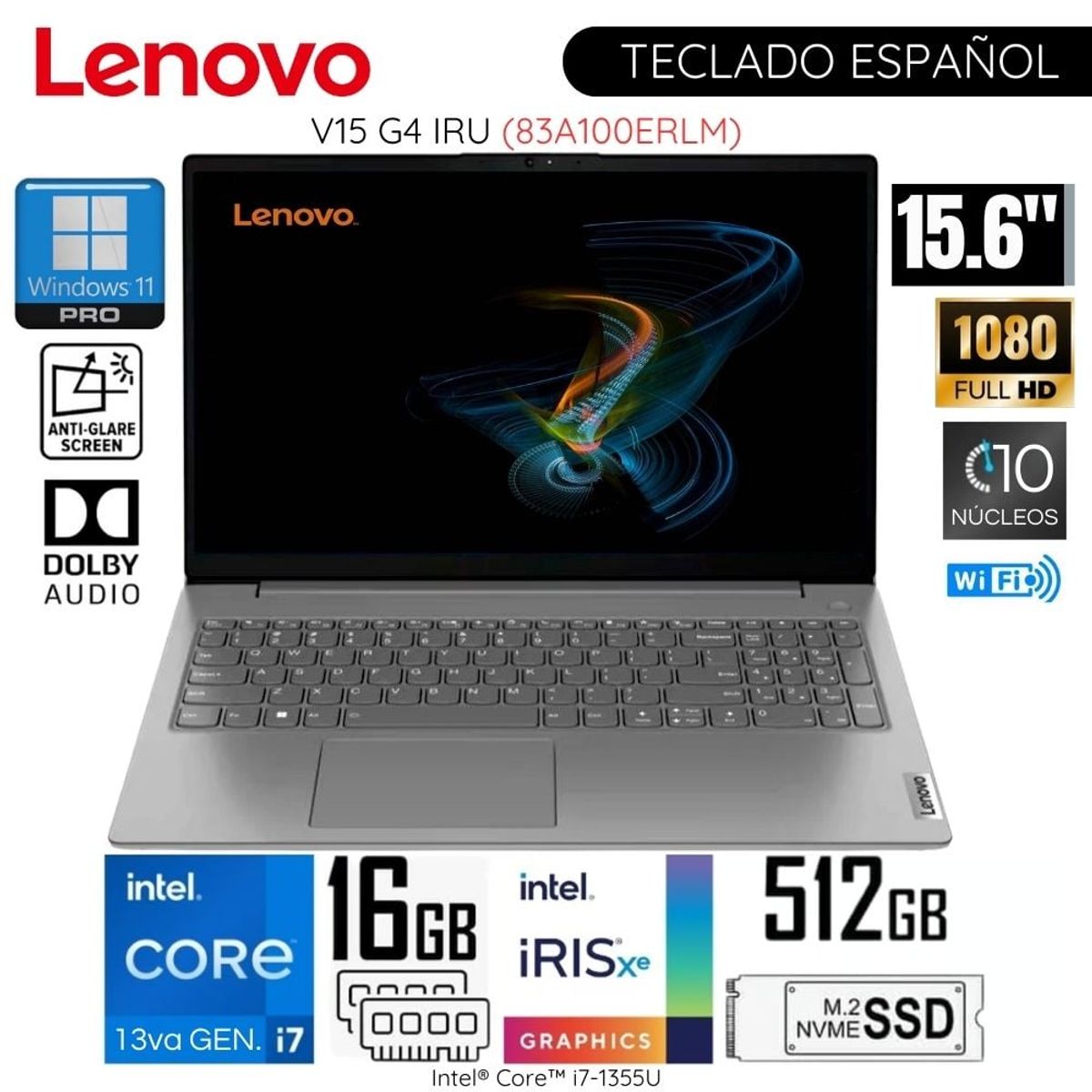 LENOVO - Laptop Lenovo V15 G4 IRU Intel CoreI7-1355U 16GB RAM 512GB SSD 15.6"  FHD 83A100ERLM