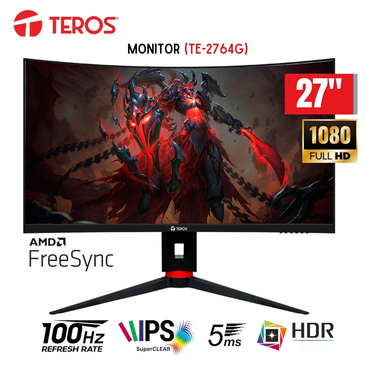 TEROS - Monitor Curvo TerosS TE-2764G, 27" Pulg. FHD VA, 240 Hz, HDMI, DP