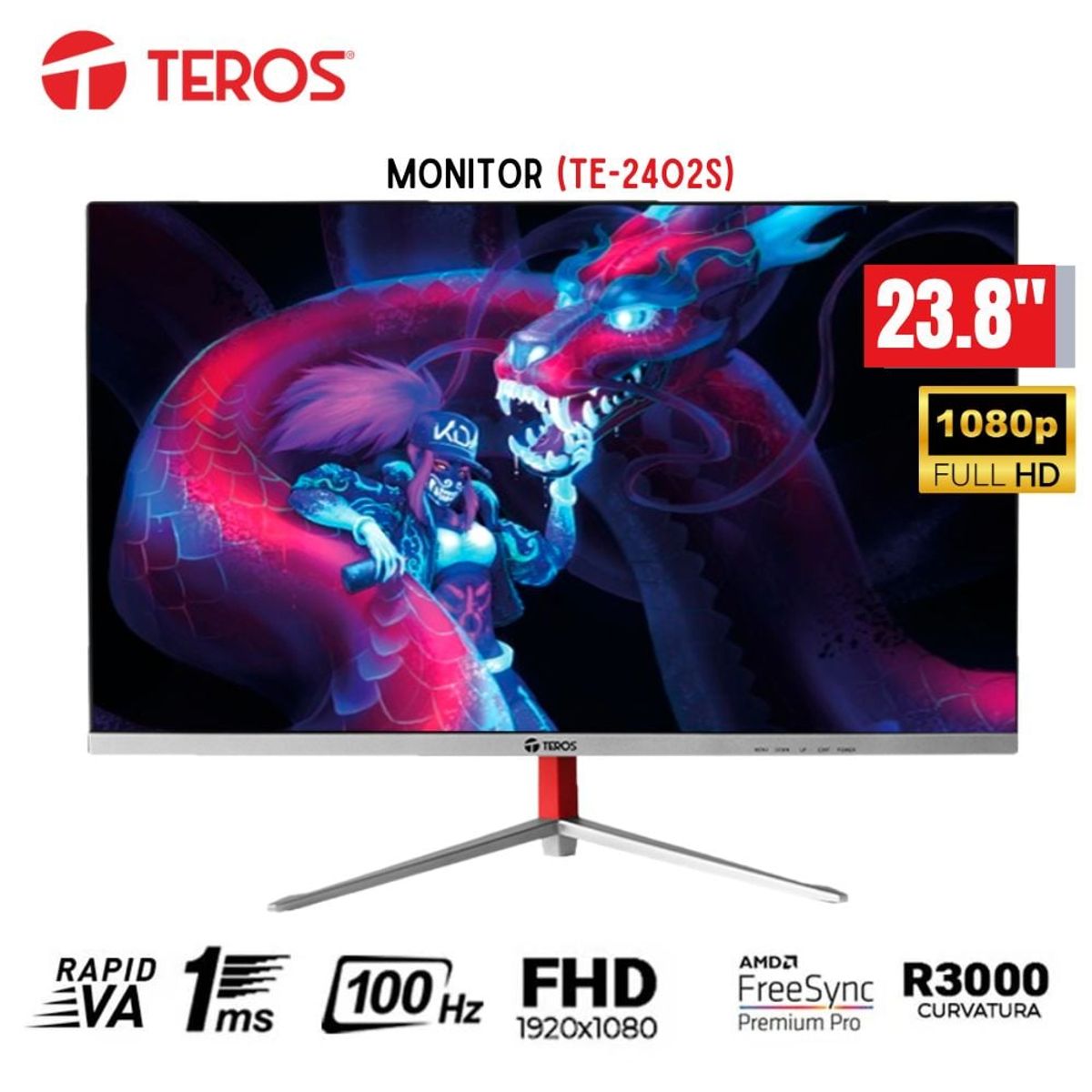 TEROS - Monitor Curvo Teros 23"  Pulg TE-2402S 100Hz Full HD VA HDMI VGA