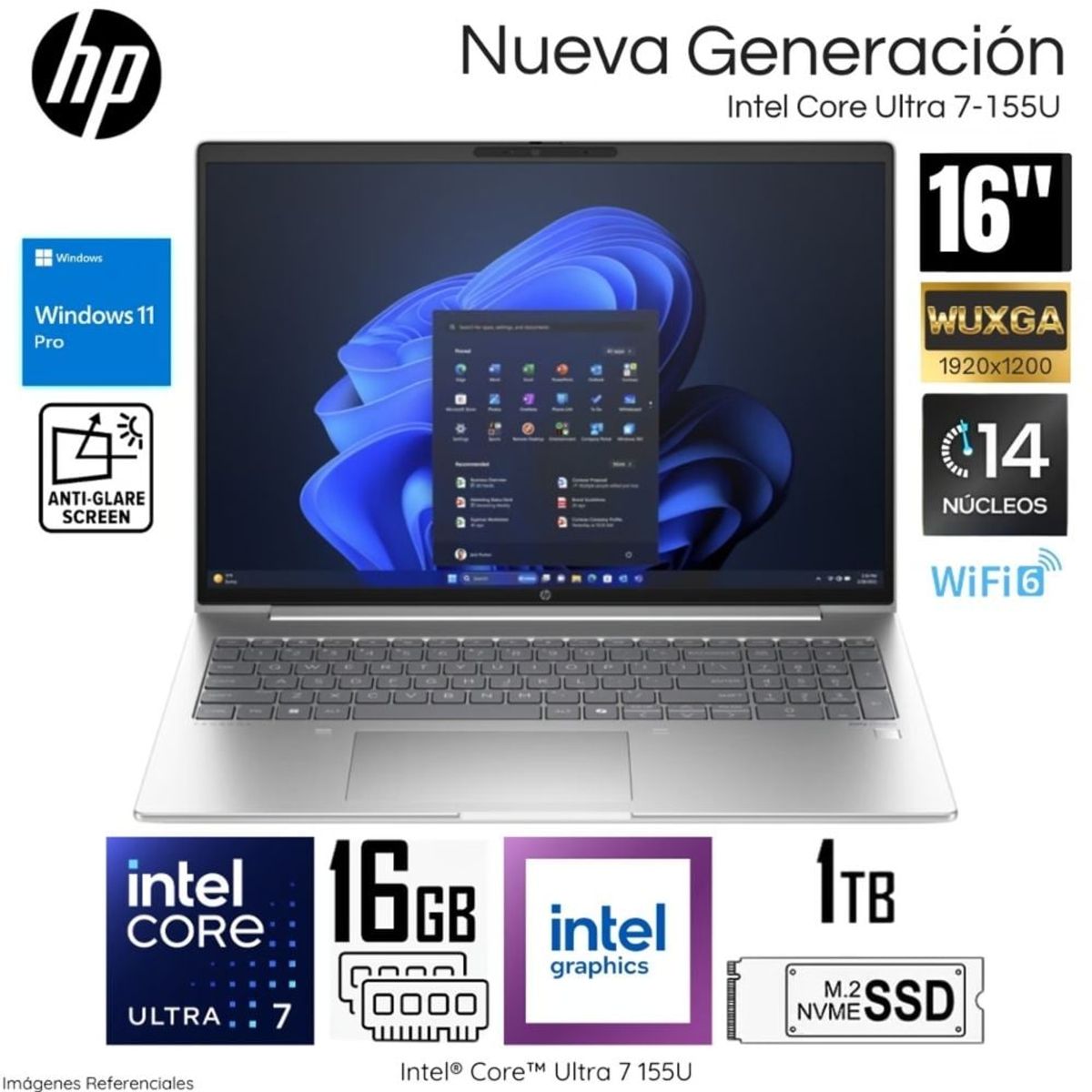 HP - Laptop HP ProBook 460 G11 Intel Core Ultra 7-155U 16GB RAM 1TB SSD 16"  WUXGA Win 11 Pro - A24Z6LT