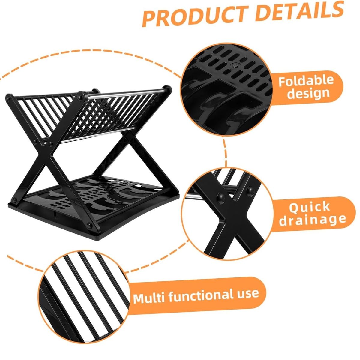 GENERICO - Escurridor De Platos Con Diseño En X Color NEGRO