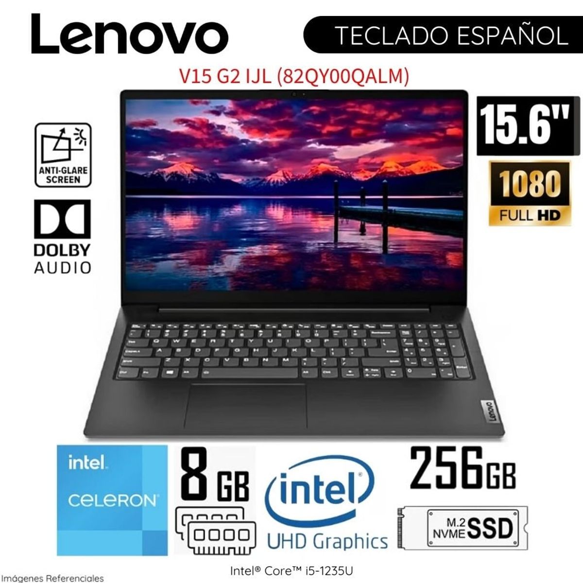 LENOVO - Laptop Lenovo V15 G2 IJL 15.6"   FHD Intel Celeron N4500 8GB RAM 256GB SSD 82QY00QALM - Negro