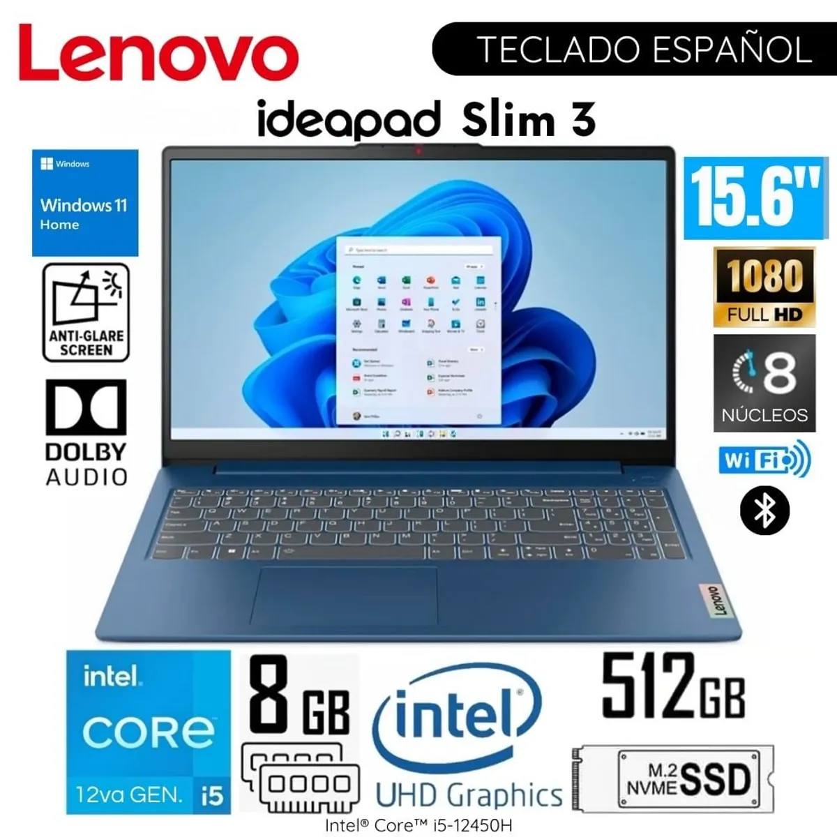 LENOVO - Laptop Lenovo IdeaPad Slim 3 15IAH8 Intel Core i5-12450H 8GB RAM 512GB SSD 15.6"  FHD  Abyss Blue